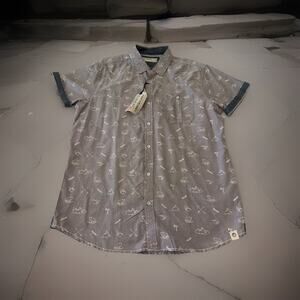 Free Planet Mens size L large button shirt Mountain Arrows Bear